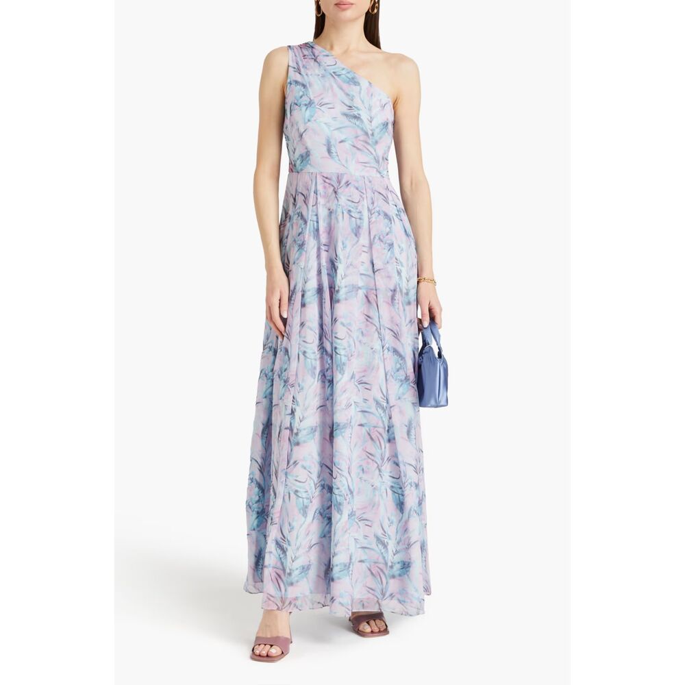 MIKAEL AGHAL One-shoulder pleated printed chiffon maxi dress